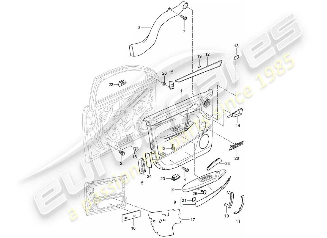 porsche cayenne (2009) door panel part diagram