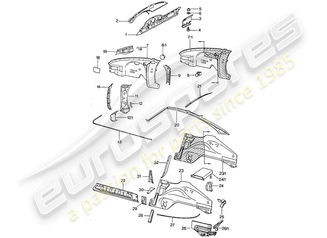 porsche 911 turbo (1977) interior panelling part diagram