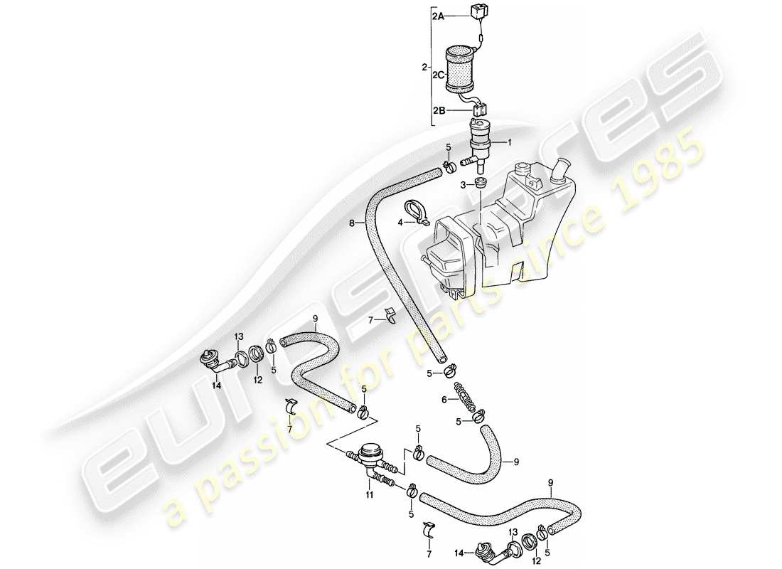 porsche 911 (1989) headlight washer system part diagram