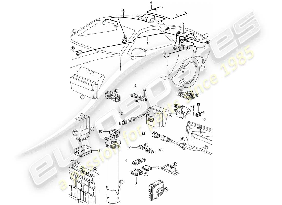 porsche 928 (1986) harness - rear end part diagram