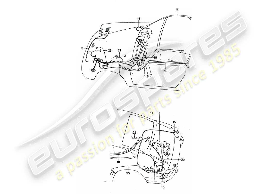 porsche 911 turbo (1977) wiring harnesses part diagram