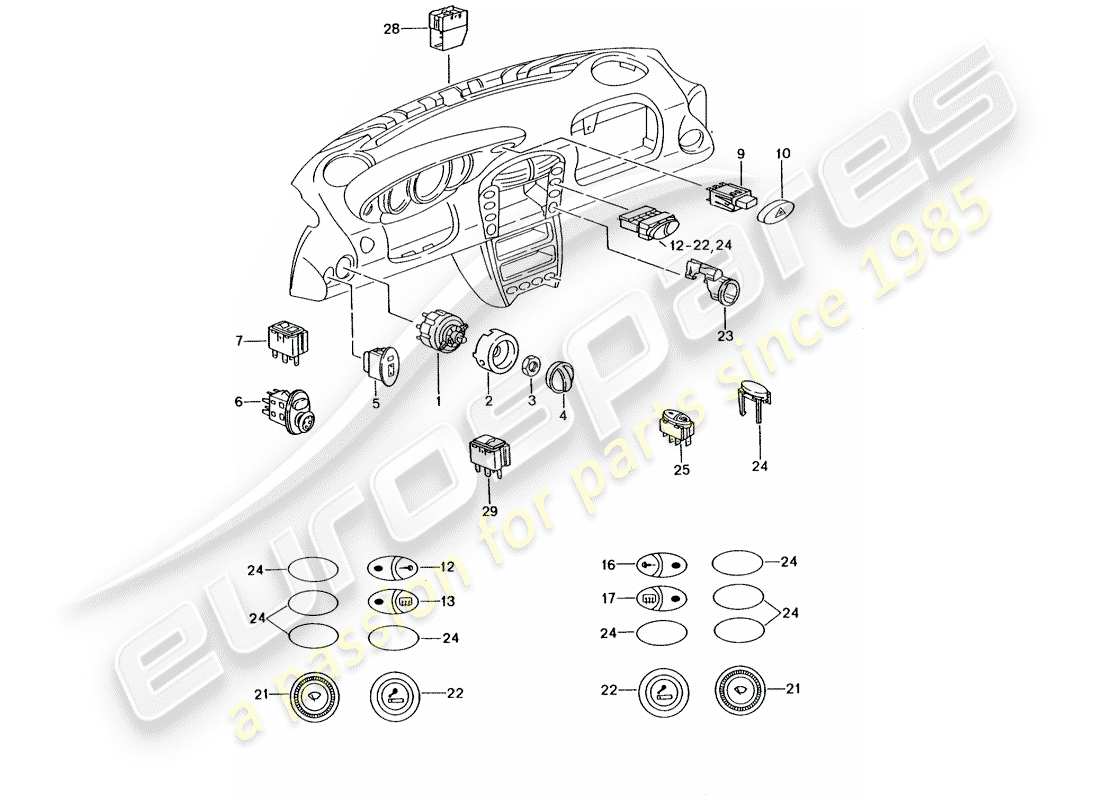 porsche 996 gt3 (2001) switch parts diagram