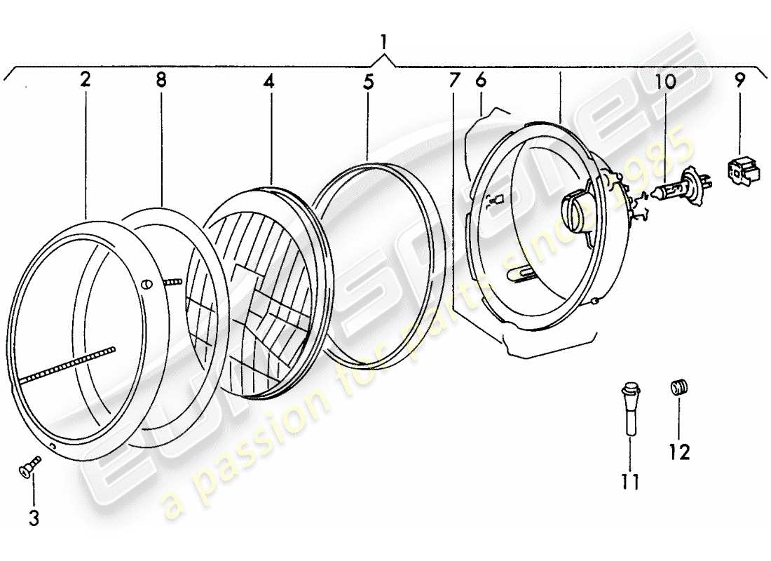 porsche 911 (1972) headlamp - h 4 - d - mj 1972>> part diagram