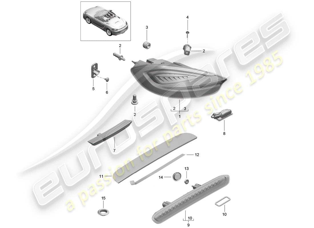 porsche boxster 981 (2012) rear light parts diagram