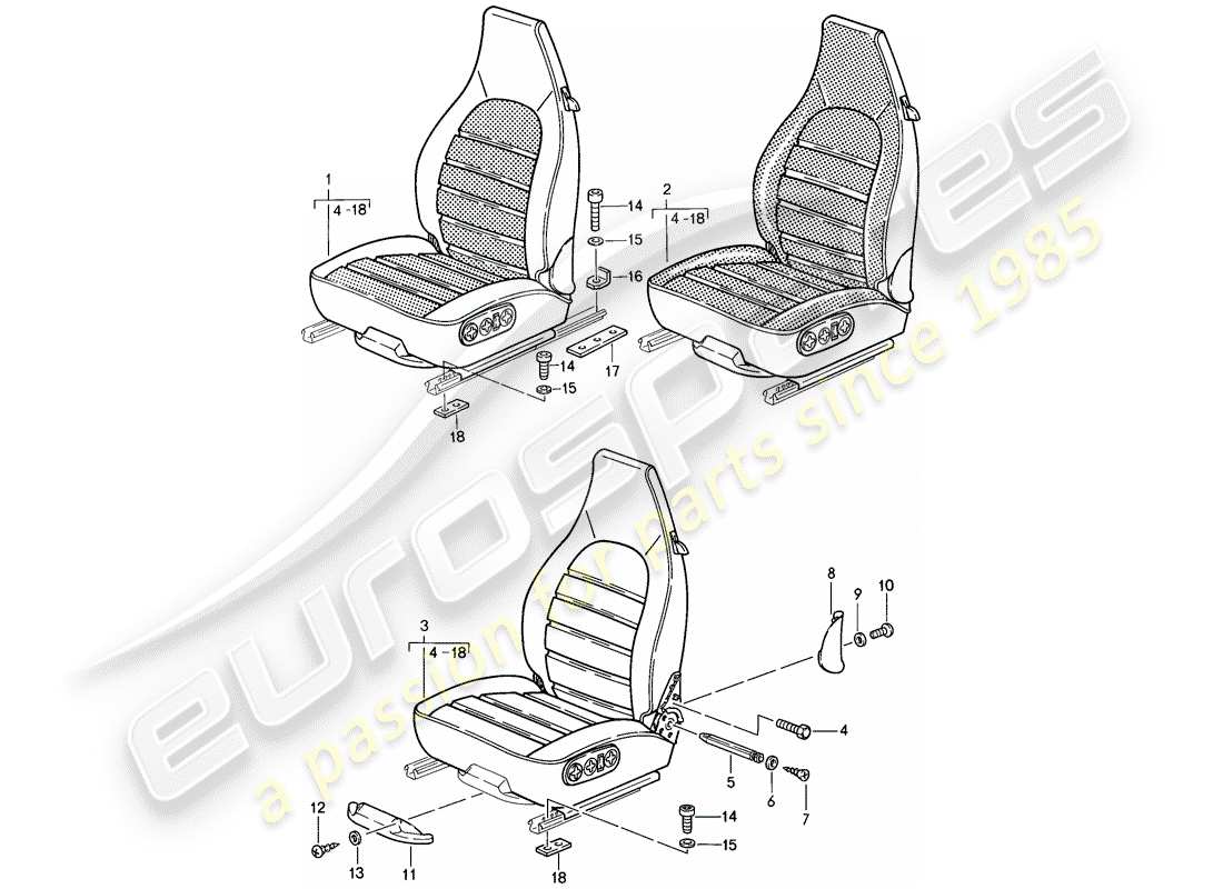 porsche 911 (1987) seat - complete parts diagram