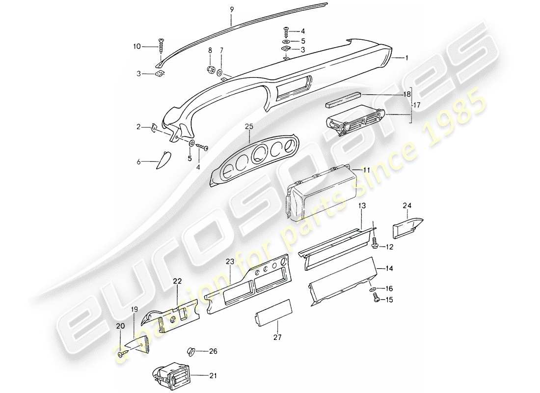 porsche 993 (1994) dashboard - for vehicles with - airbag - (passenger side) part diagram