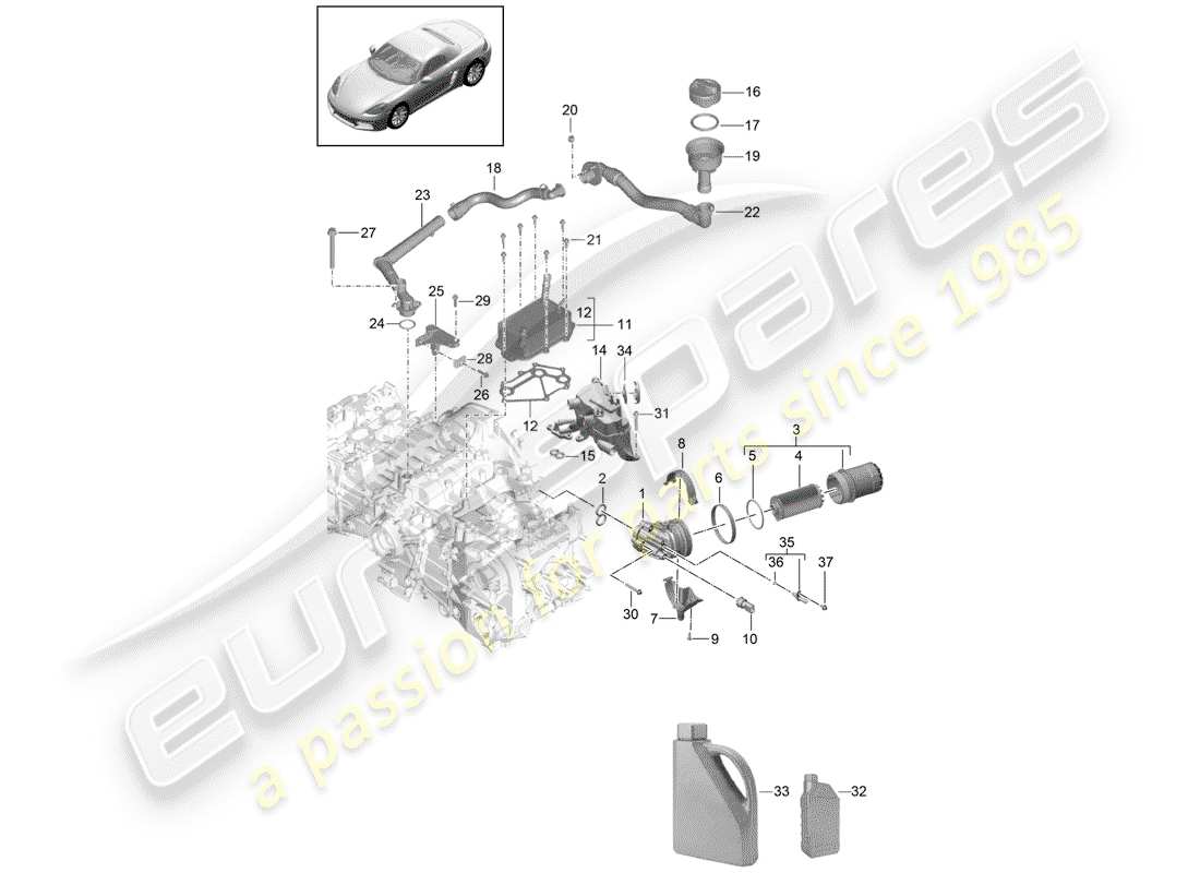 porsche 718 boxster (2019) engine (oil press./lubrica.) parts diagram