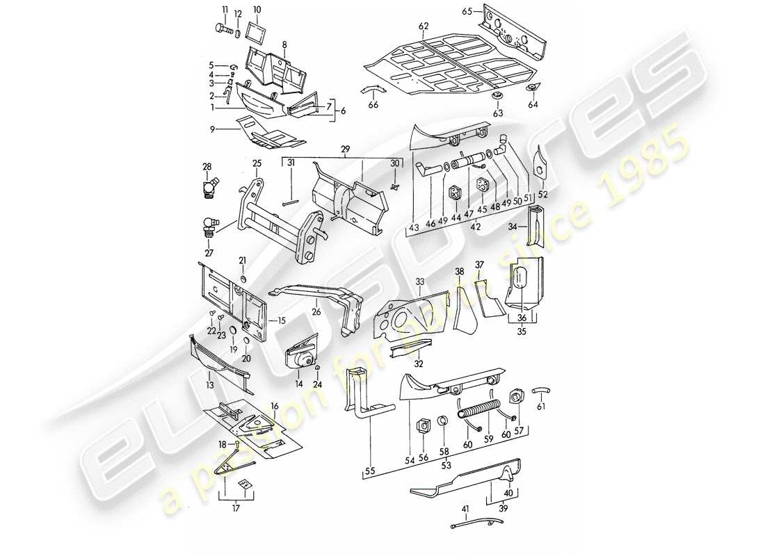 porsche 356b/356c (1961) frame - single parts part diagram