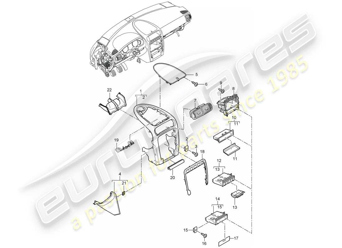 porsche cayenne (2009) dash panel trim part diagram