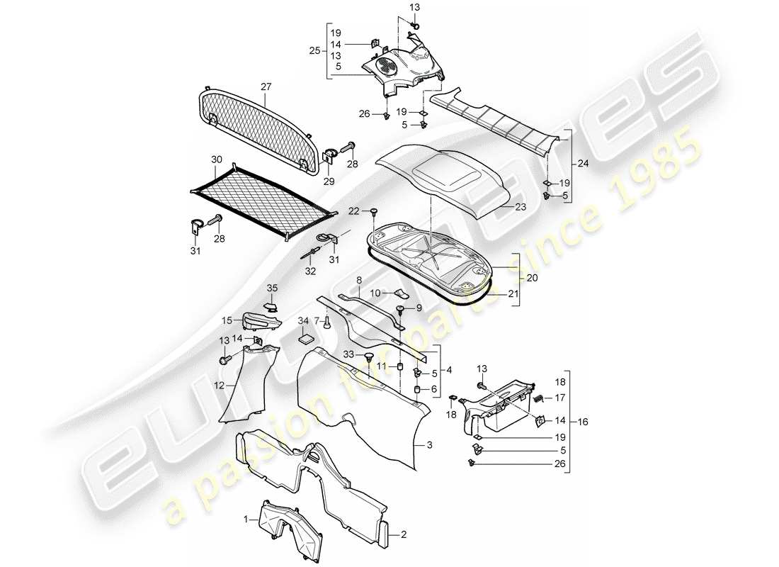 porsche cayman 987 (2008) trims parts diagram