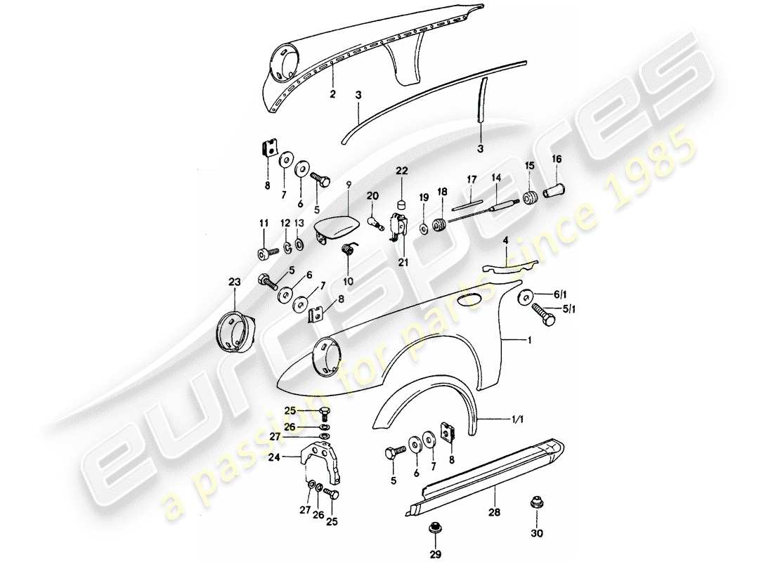 porsche 911 turbo (1977) exterior panelling part diagram