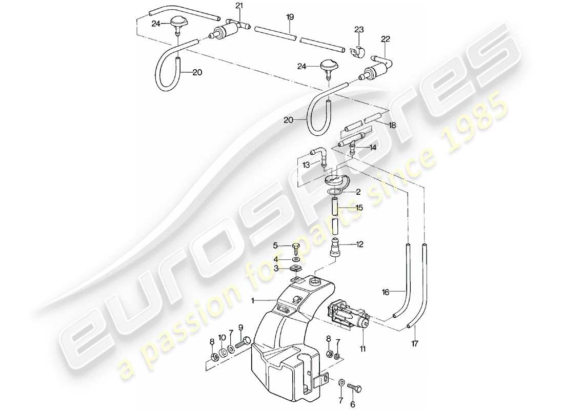 porsche 924 (1980) windshield washer unit part diagram