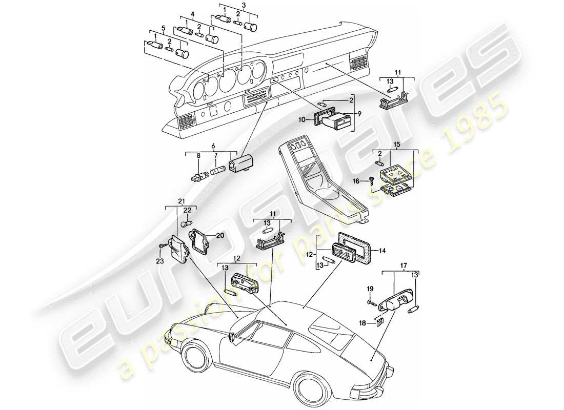 porsche 911 (1989) interior lights part diagram