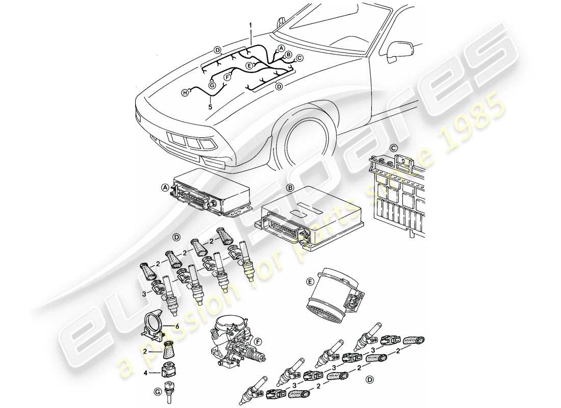 porsche 928 (1986) harness - lh-jetronic part diagram