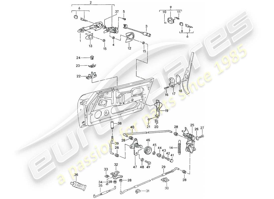 porsche 993 (1996) door latch part diagram