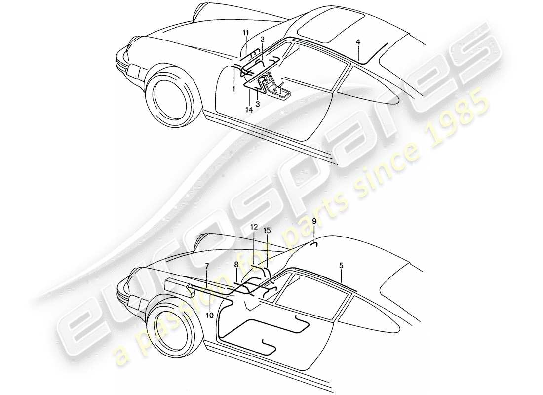 porsche 911 (1987) wiring harnesses - passenger compartment - body shell part diagram