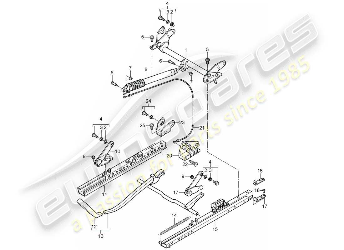 porsche boxster 986 (2002) seat frame - standard seat - for vehicles with seat height - adjustment parts diagram