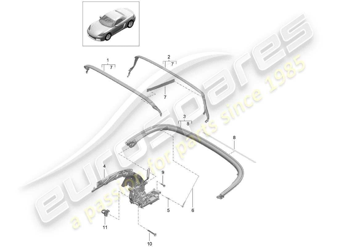 porsche 718 boxster (2020) top frame part diagram