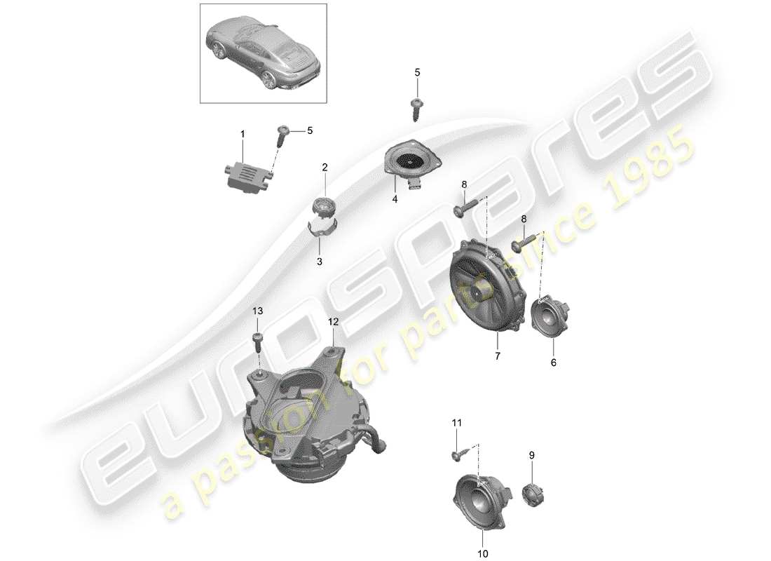 porsche 991 turbo (2019) loudspeaker part diagram