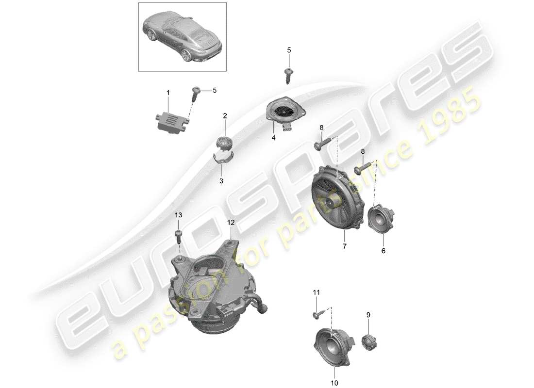 porsche 991 turbo (2016) loudspeaker parts diagram