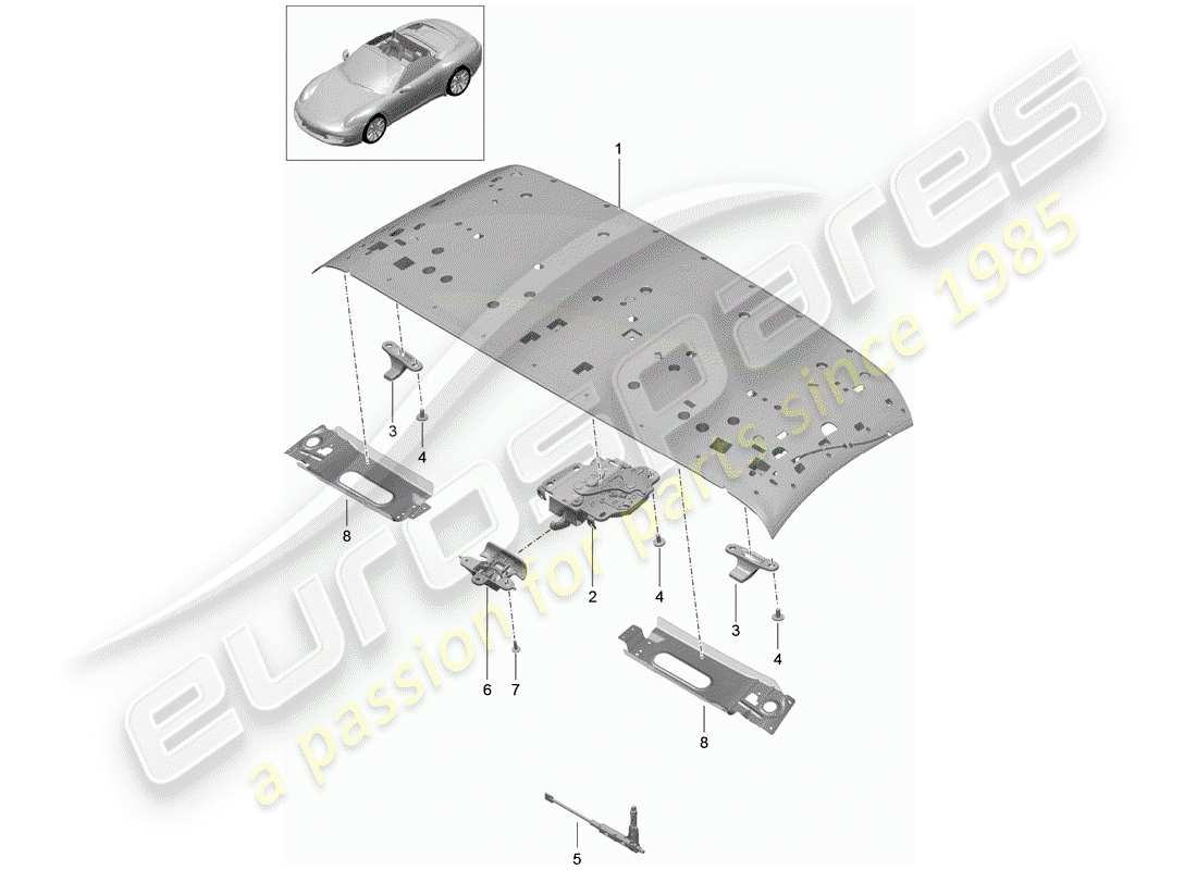 porsche 991 (2013) top frame part diagram