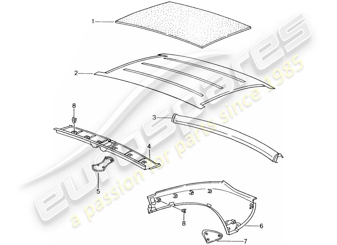 porsche boxster 986 (1997) hardtop - interior equipment part diagram