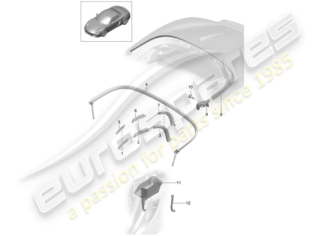 porsche boxster 981 (2016) convertible top parts diagram