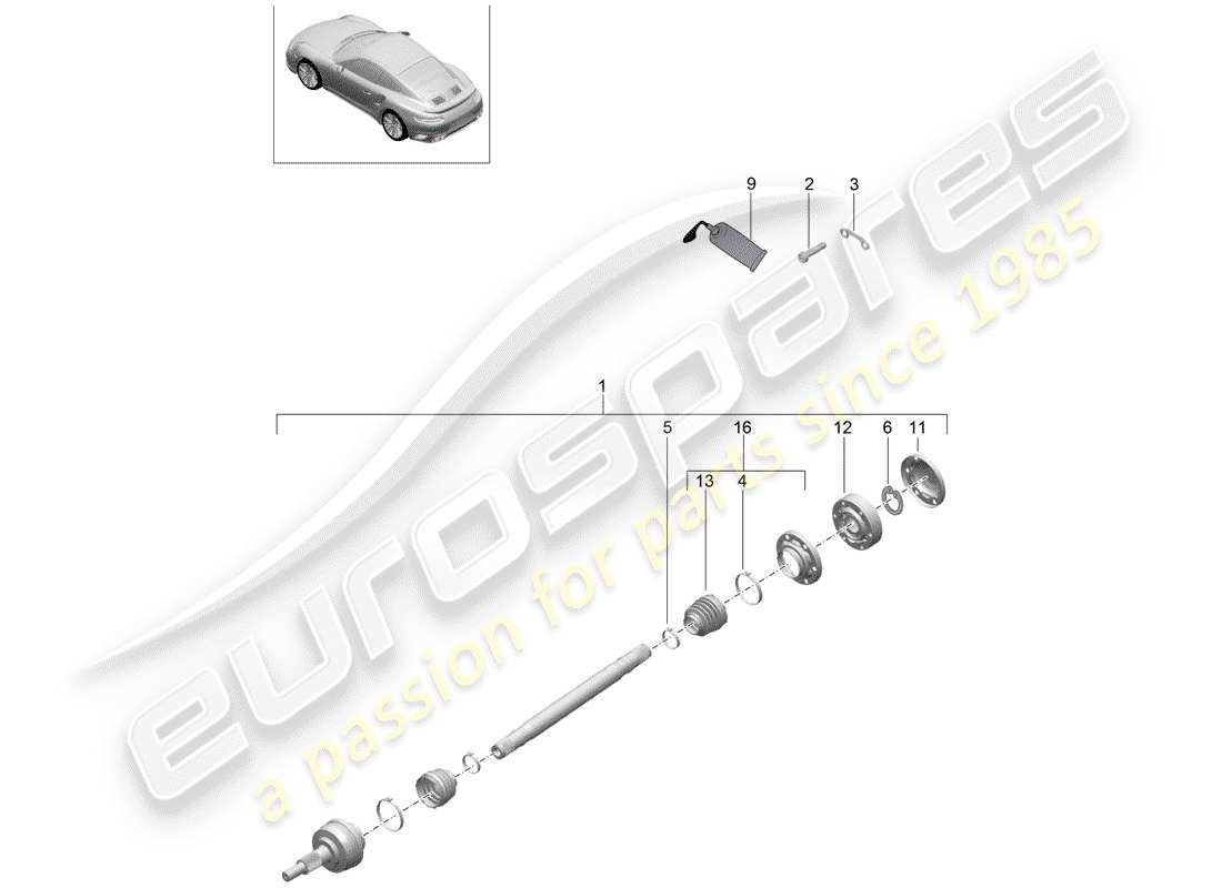 porsche 991 t/gt2rs drive shaft part diagram