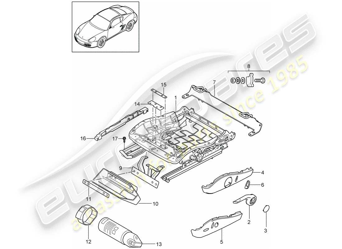 porsche cayman 987 (2009) seat frame part diagram