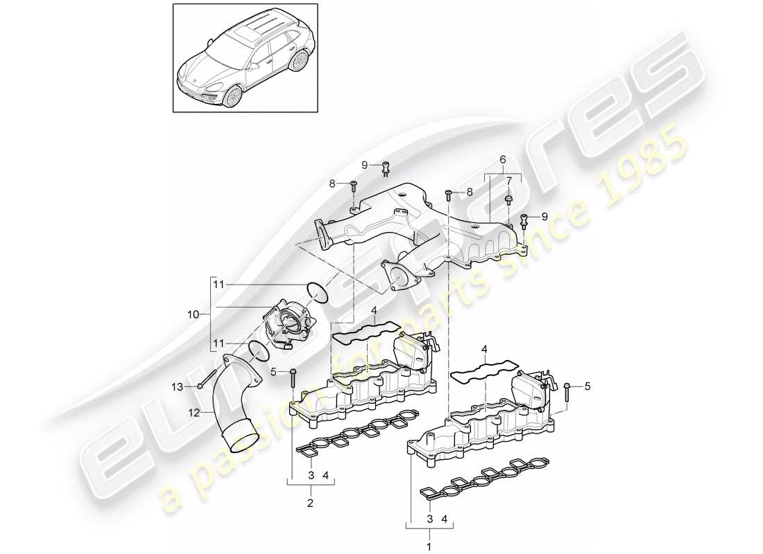 porsche cayenne e2 (2013) intake manifold part diagram