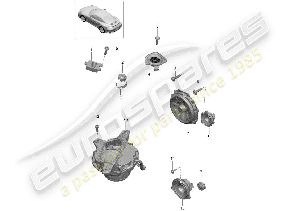 porsche 991 t/gt2rs loudspeaker part diagram