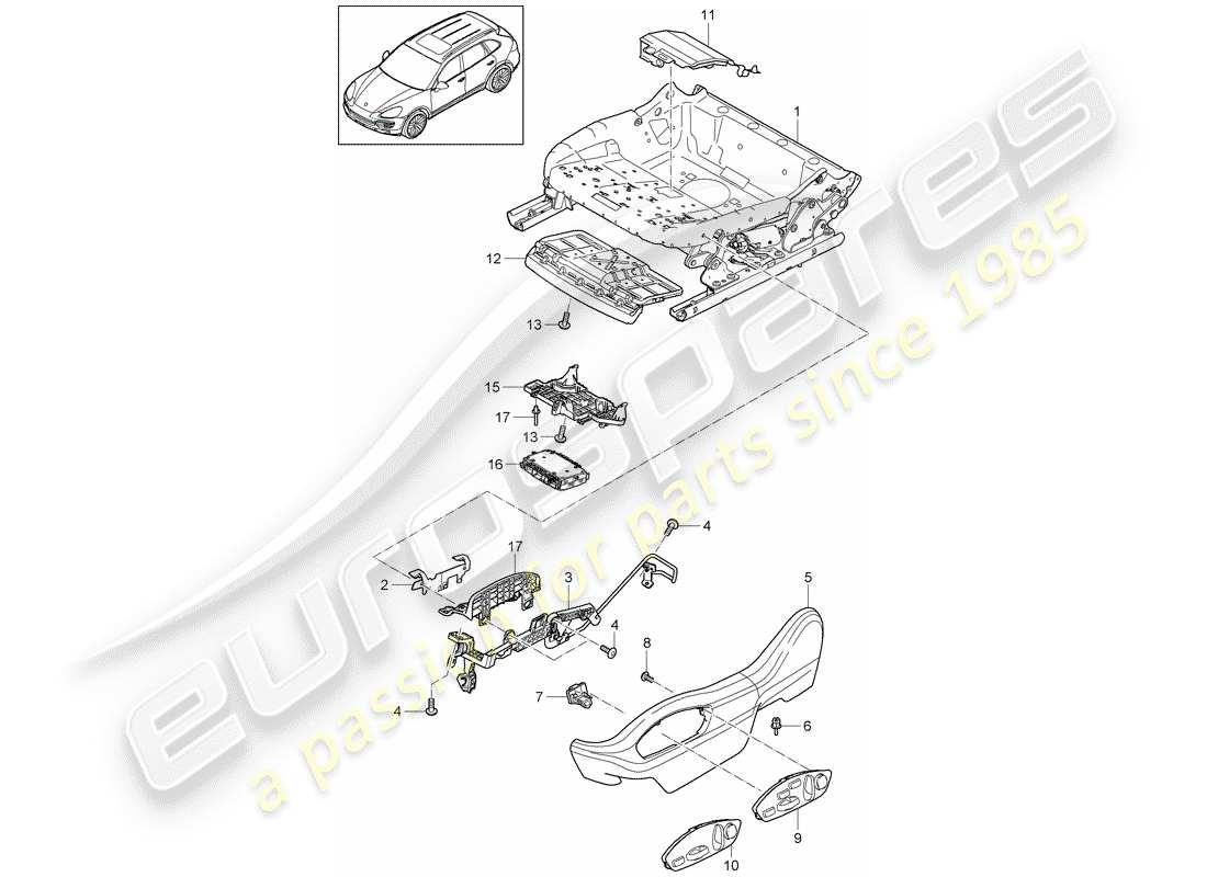 porsche cayenne e2 (2012) seat frame parts diagram