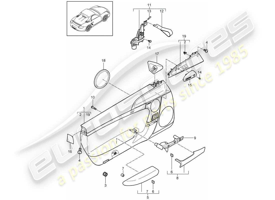 porsche cayman 987 (2010) door panel parts diagram