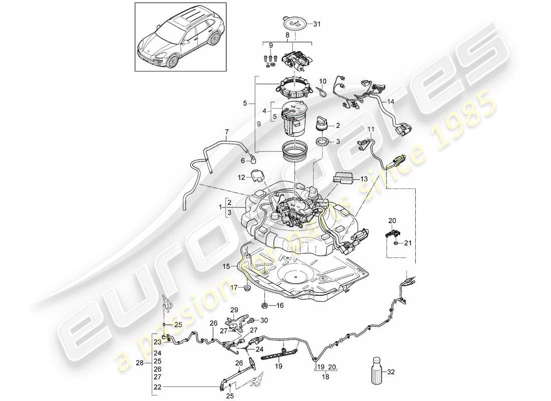 porsche cayenne e2 (2018) ex. emission control system part diagram