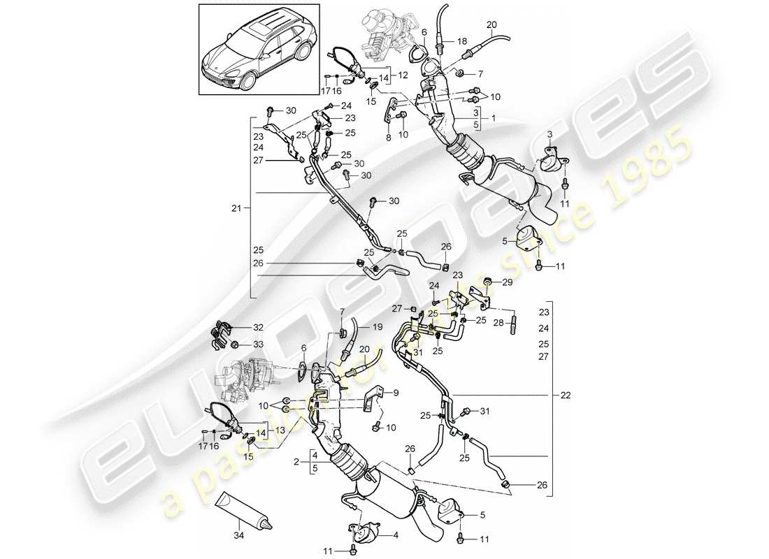 porsche cayenne e2 (2017) exhaust system part diagram