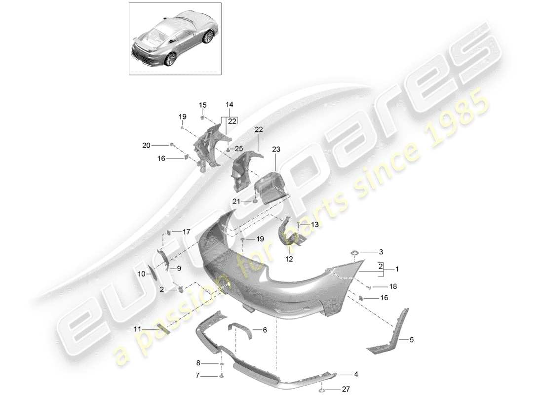 porsche 991r/gt3/rs (2019) bumper part diagram