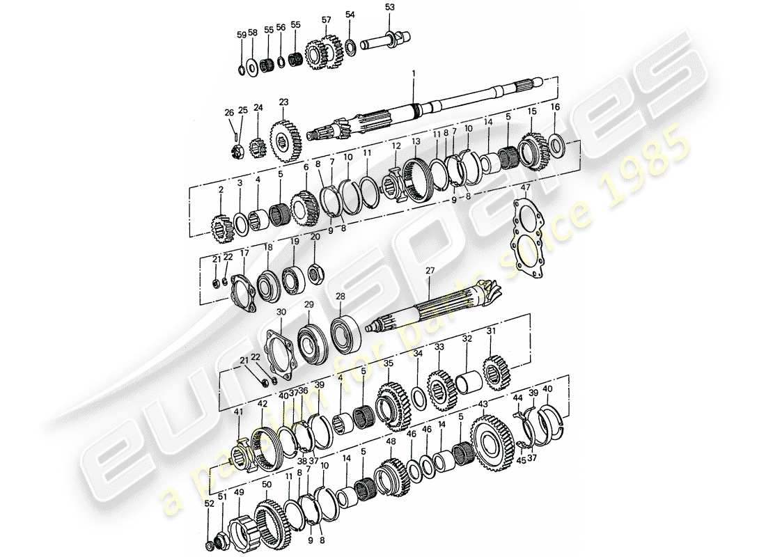 porsche 911 (1977) gears and shafts - 5 - speed part diagram