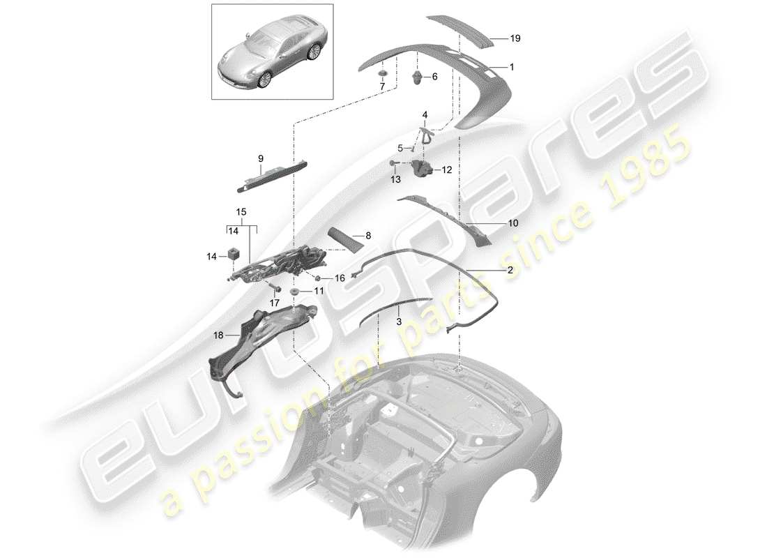 porsche 991 gen. 2 (2019) top stowage box part diagram