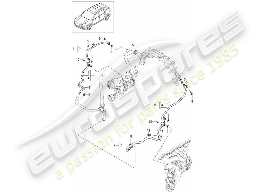 porsche cayenne e2 (2018) water tube part diagram