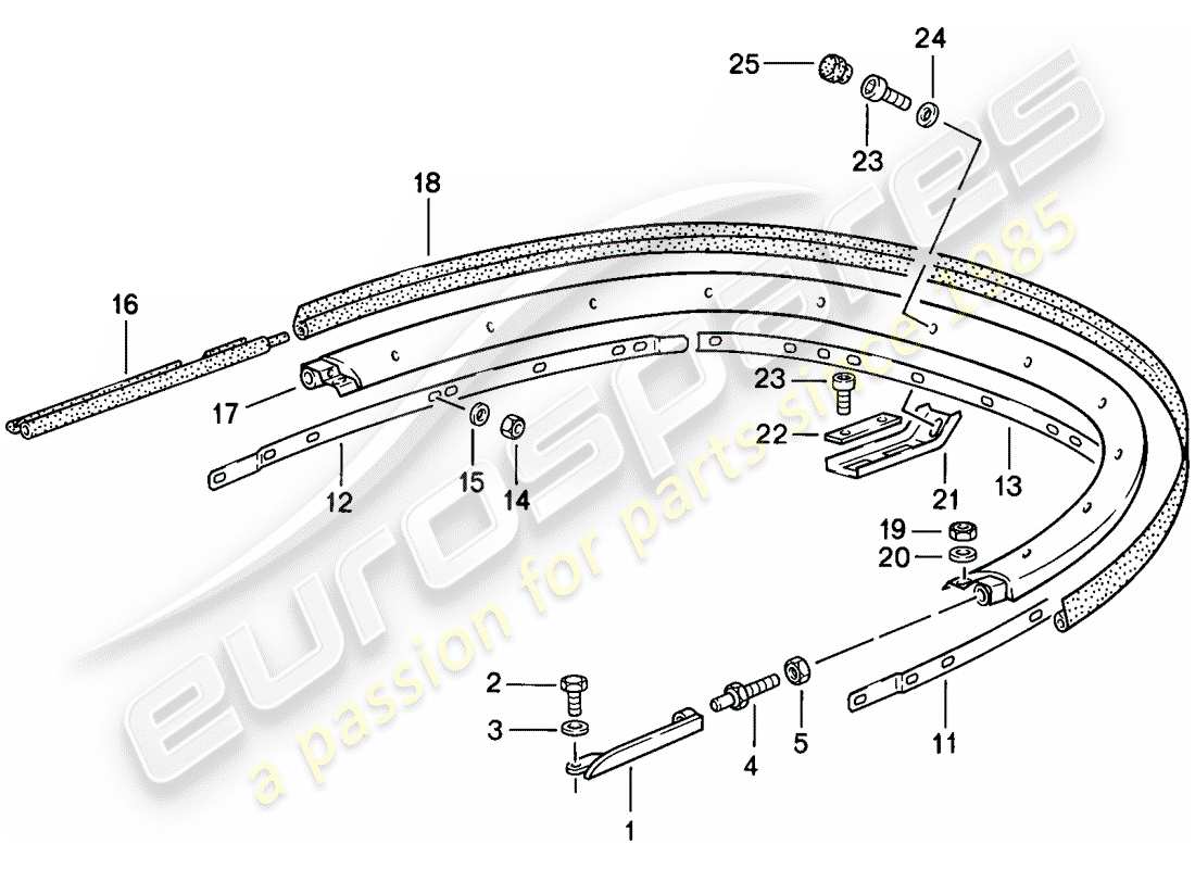 porsche 911 (1986) convertible top - bracket - single parts part diagram
