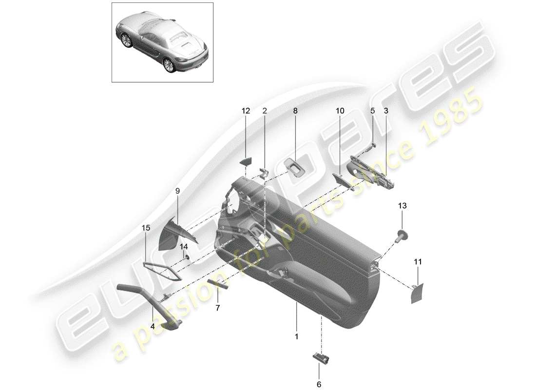 porsche boxster 981 (2012) door panel part diagram