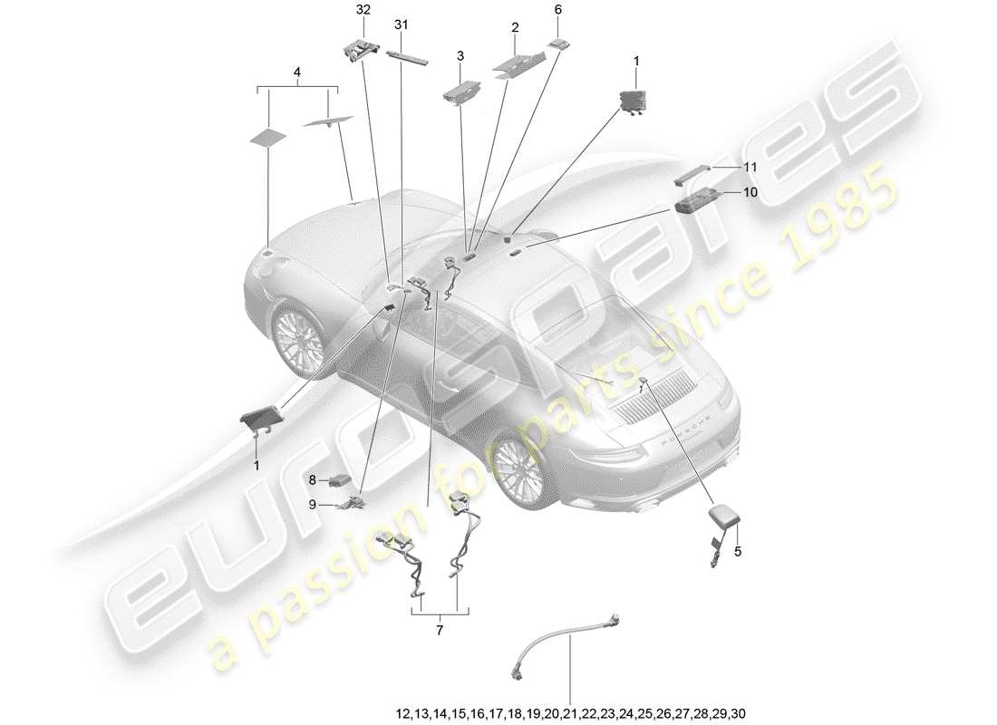 porsche 991 gen. 2 (2019) antenna part diagram