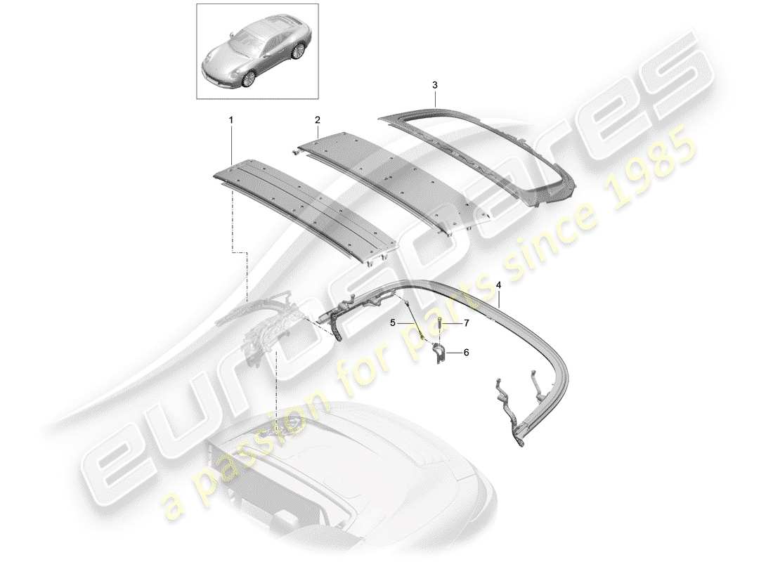 porsche 991 gen. 2 (2019) top frame part diagram