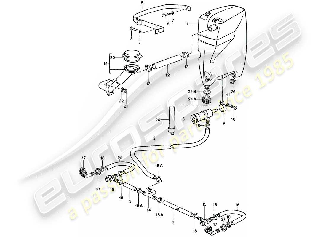 porsche 928 (1979) headlight washer system part diagram