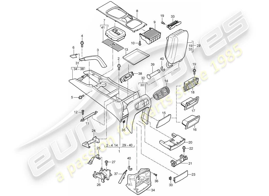 porsche cayenne (2009) center console part diagram