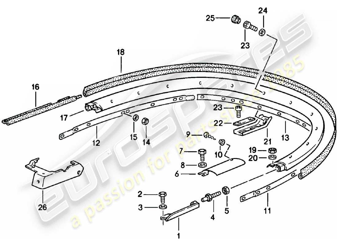 porsche 911 (1982) convertible top - bracket - single parts part diagram