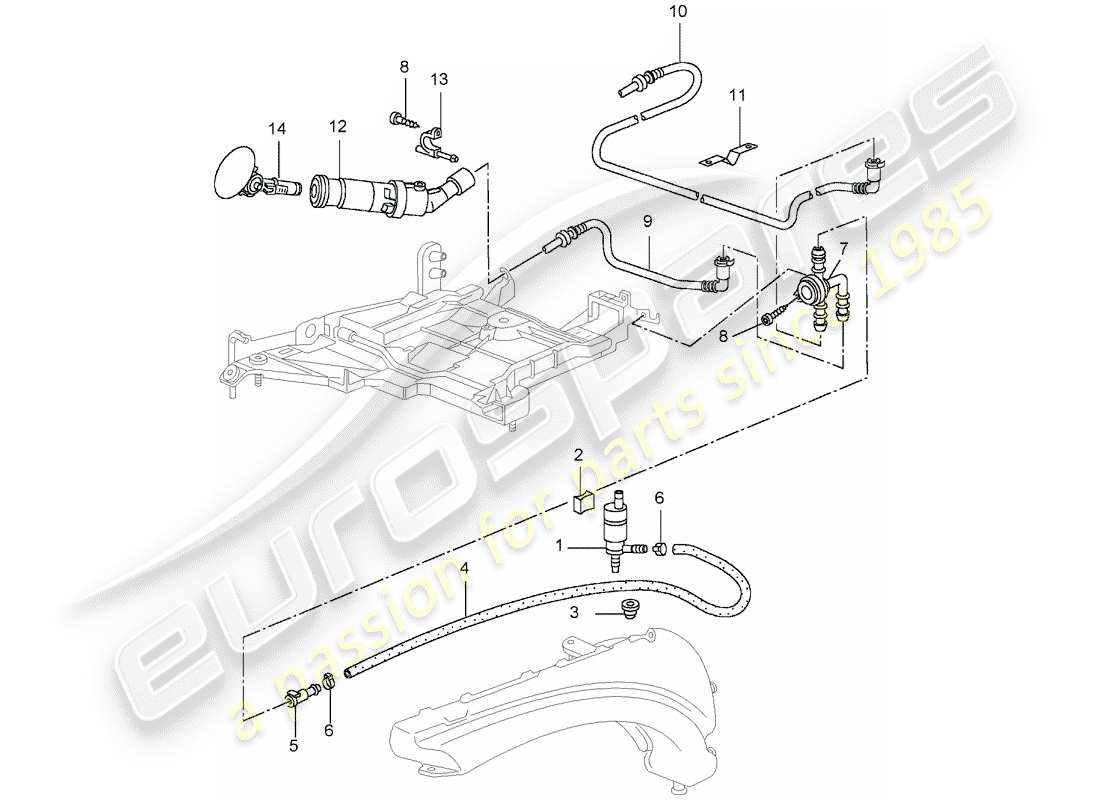 porsche 996 gt3 (2005) headlight washer system - d - mj 2004>> parts diagram