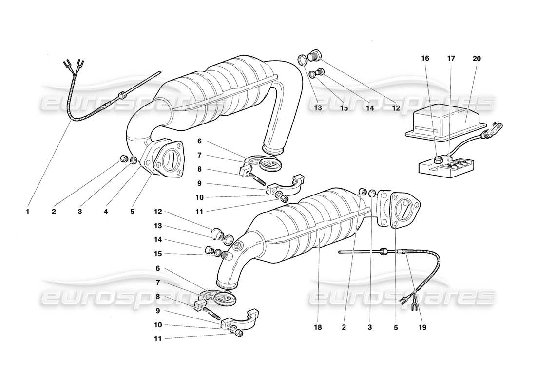 lamborghini diablo sv (1997) exhaust system part diagram