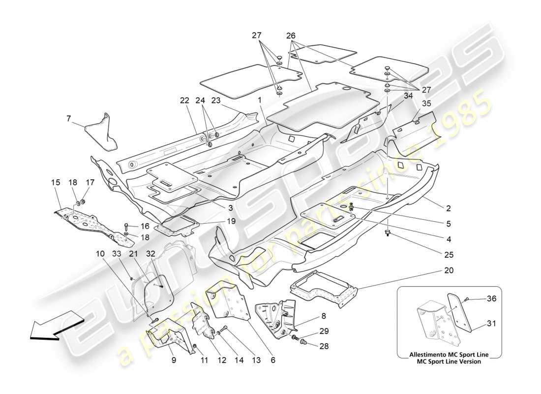 maserati granturismo s (2015) passenger compartment mats parts diagram