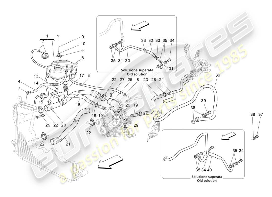 maserati granturismo (2010) cooling system: nourice and lines parts diagram